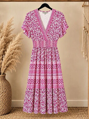 J Gee Geometric Maxi Dress in Pink & White Size Petite Small NWT